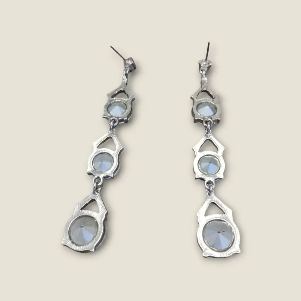 Triple Rhinestone Dangle Earrings - Picture 3 of 3